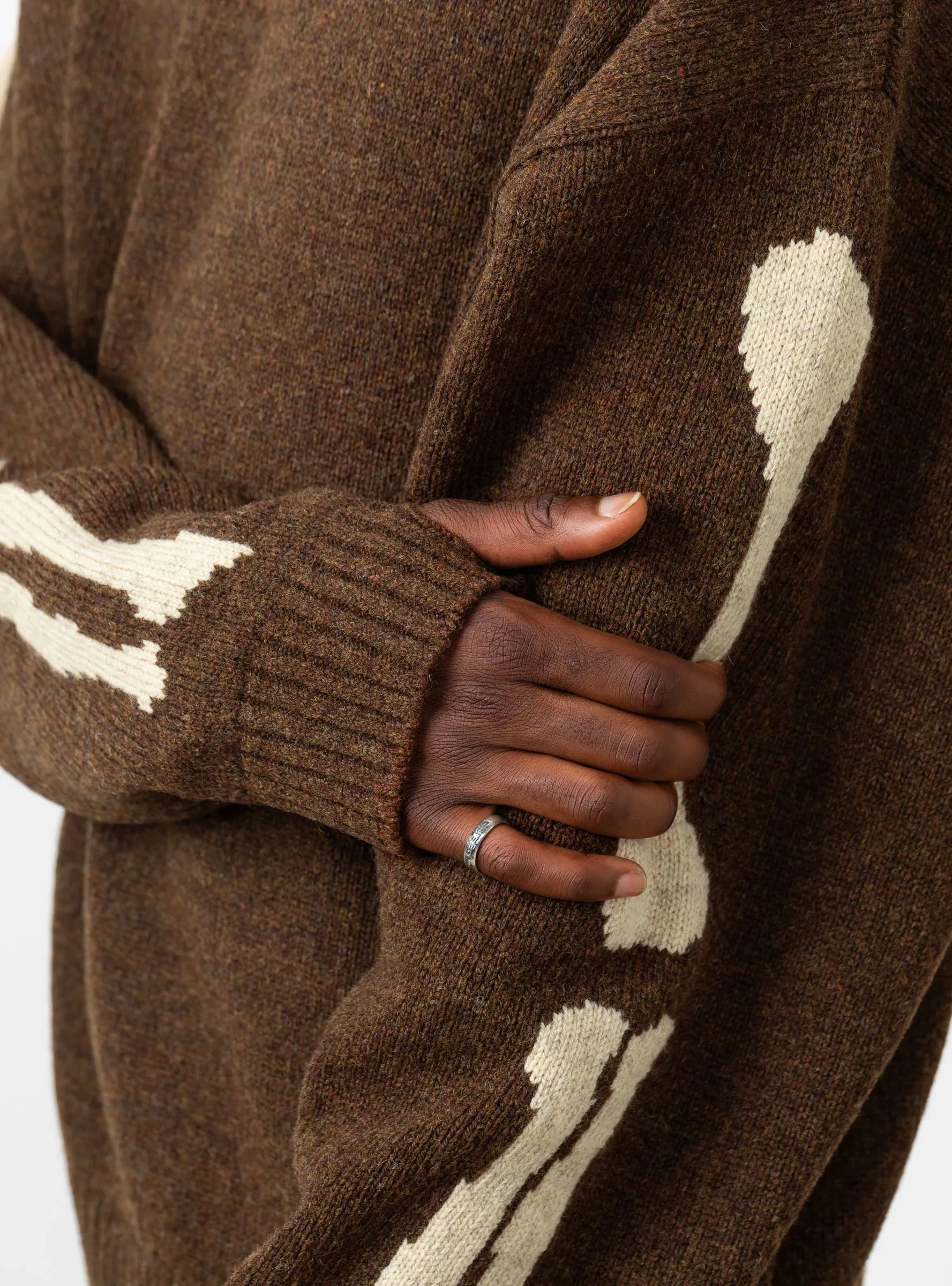 5G Wool Bone Crew Sweater Brown