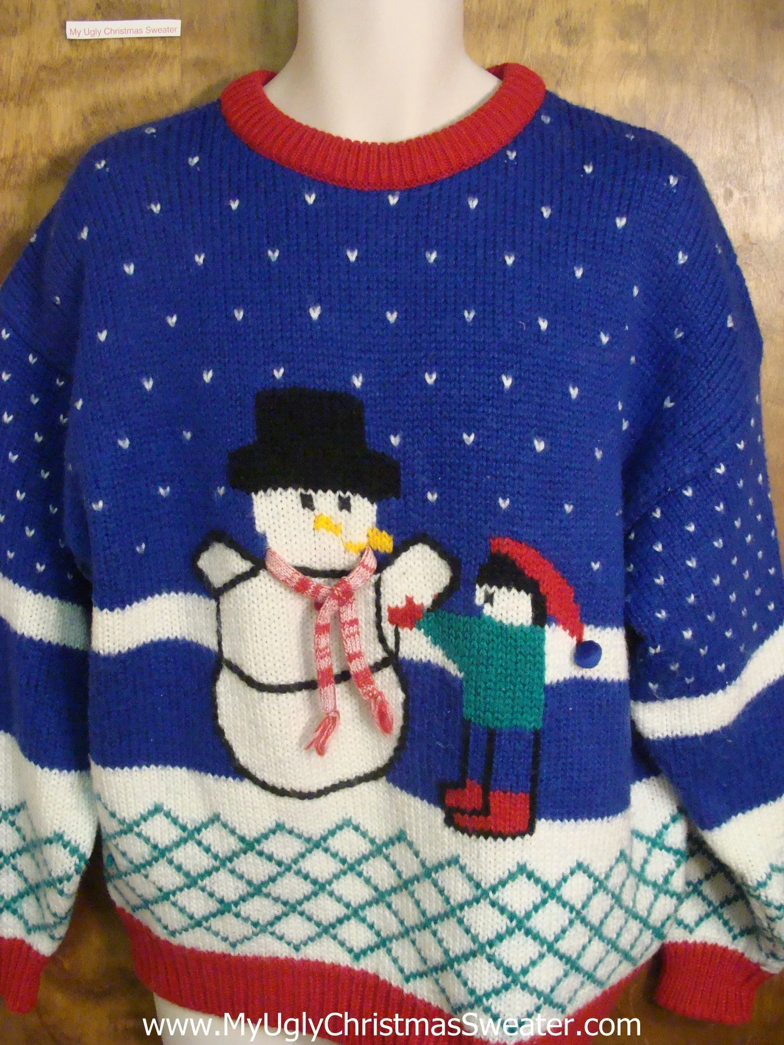 80s Kid Building Snowman Tacky Xmas Party Sweater