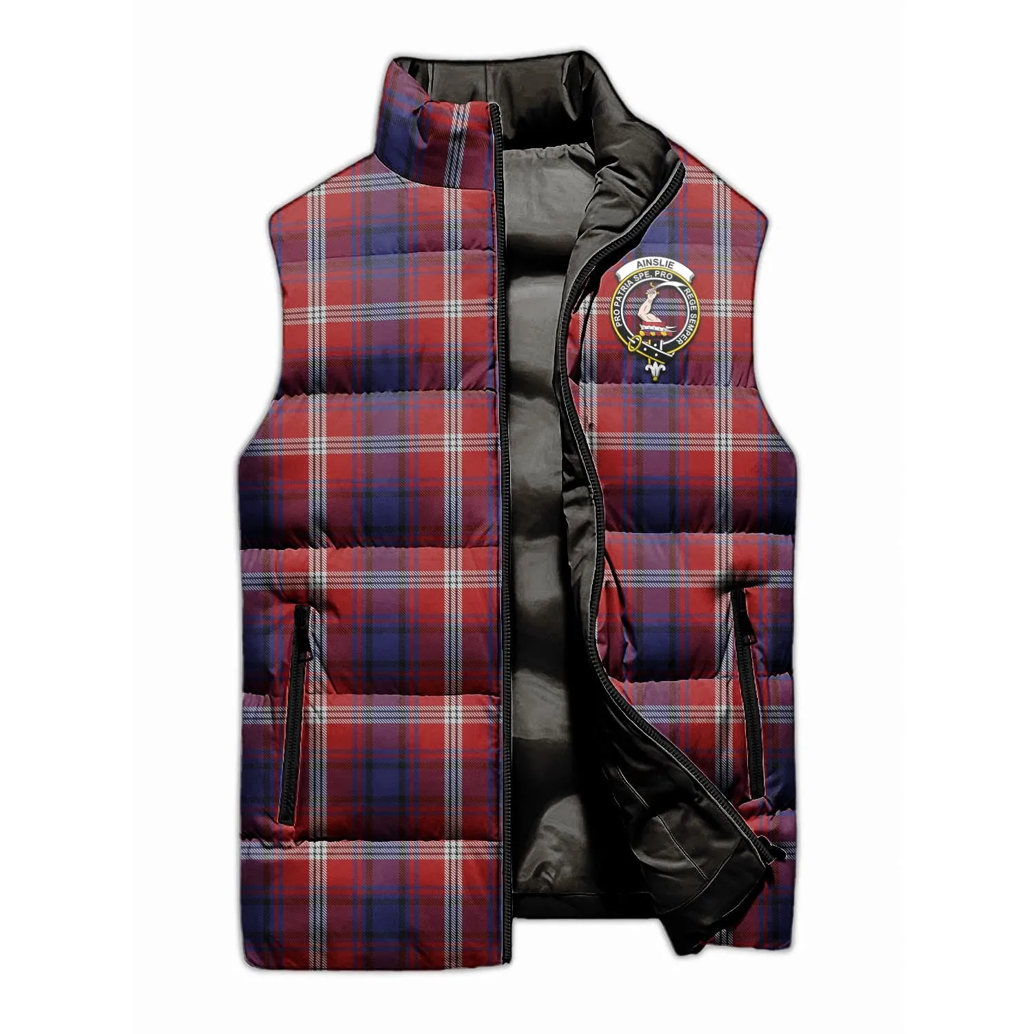 Ainslie Tartan Sleeveless Puffer Jacket with Family Crest