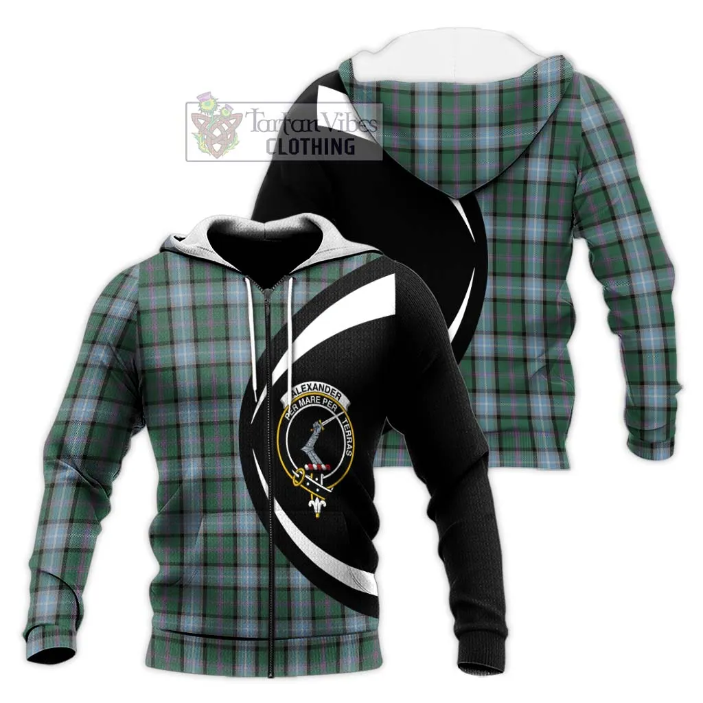 Alexander of Menstry Hunting Tartan Knitted Hoodie with Family Crest Circle Style