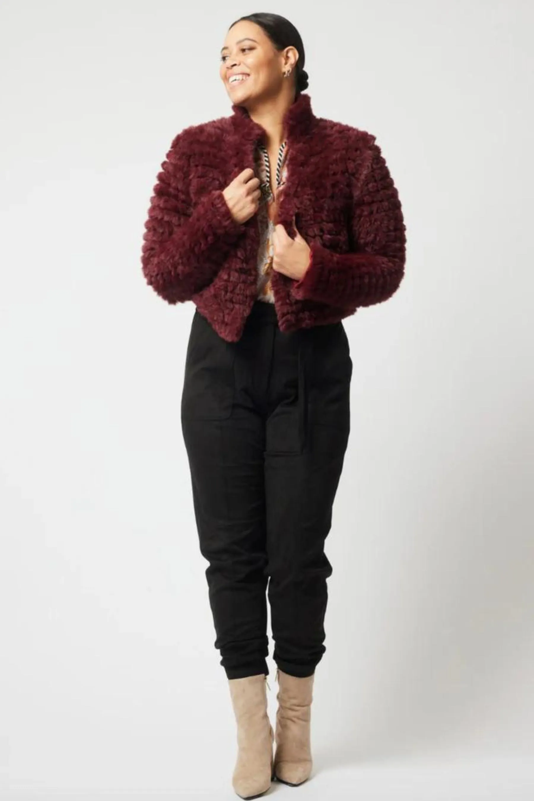 Altair Faux Fur Bomber Jacket | Scarlet