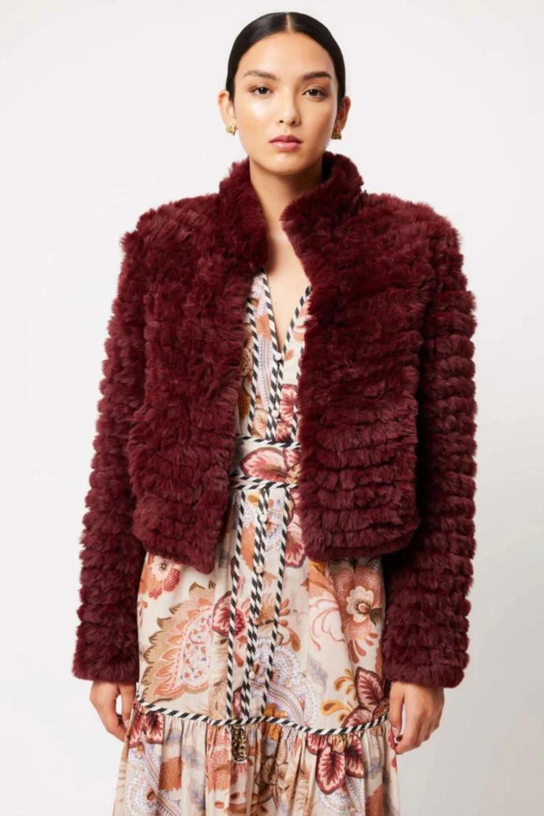 Altair Faux Fur Bomber Jacket | Scarlet