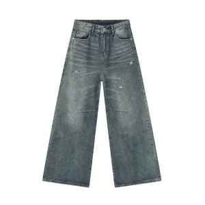 American Style Men's Denim Pants Washing Fashion Loose Men's Straight Trousers Casual Wide Leg Jeans Summer 9C6303