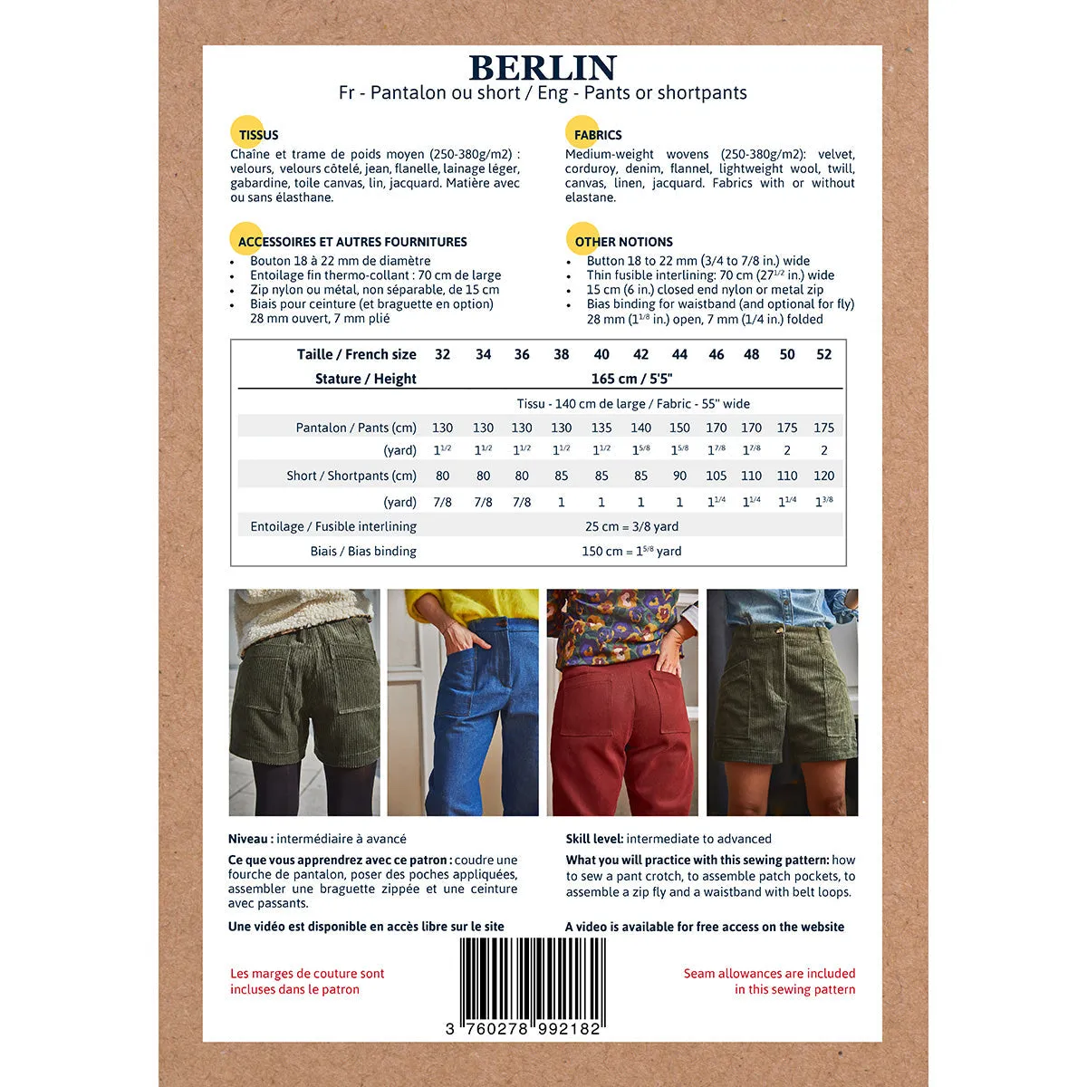 BERLIN - Pants or shortpants - Women 32-52 - PDF Sewing Pattern