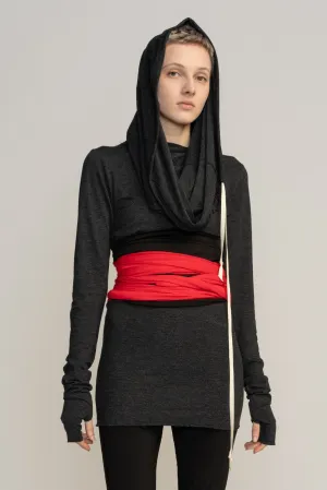 Black and Red Wrap Obi Belt