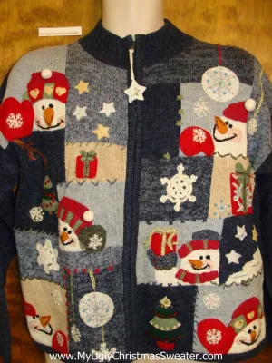 Blocks of Snowmen 80s Ugliest Bad Christmas Sweaters