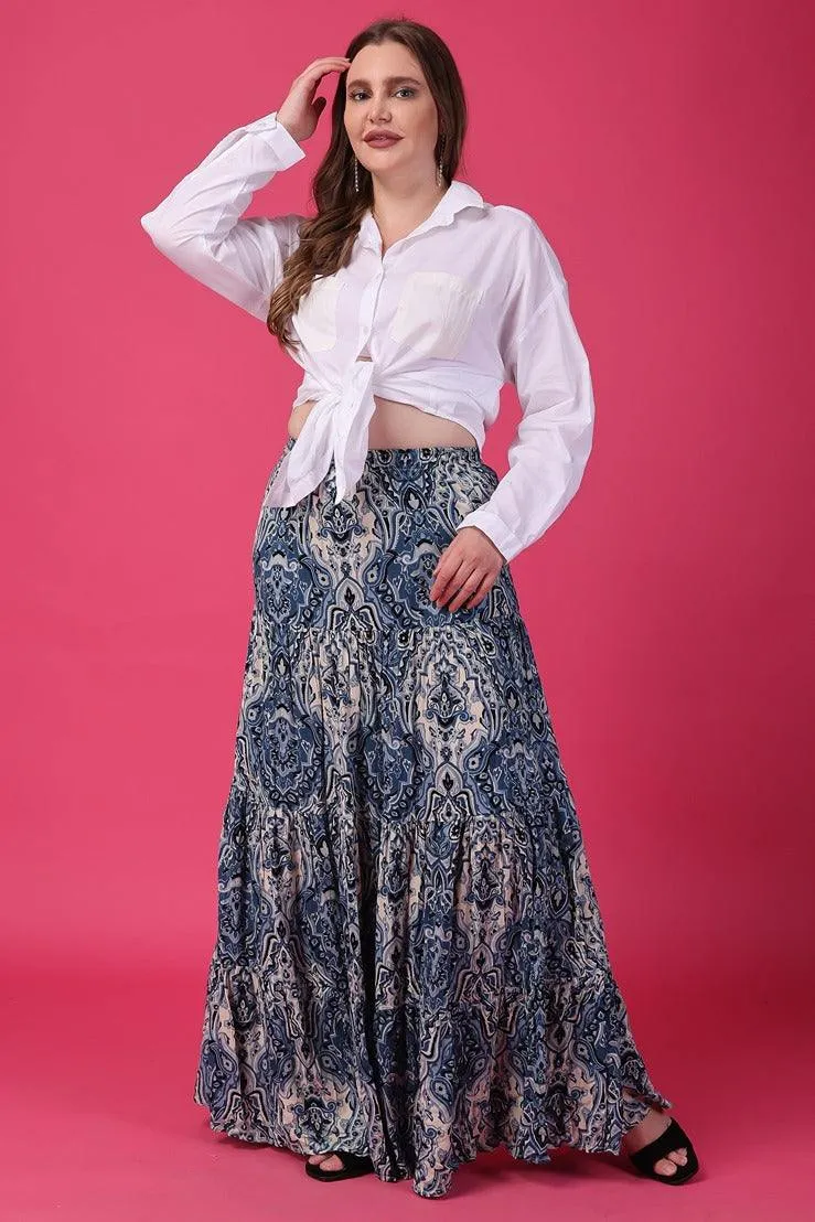 Blue Ethnic Printed Skirt