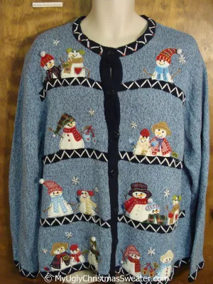 Blue Fun Snowman Themed Tacky Christmas Sweater