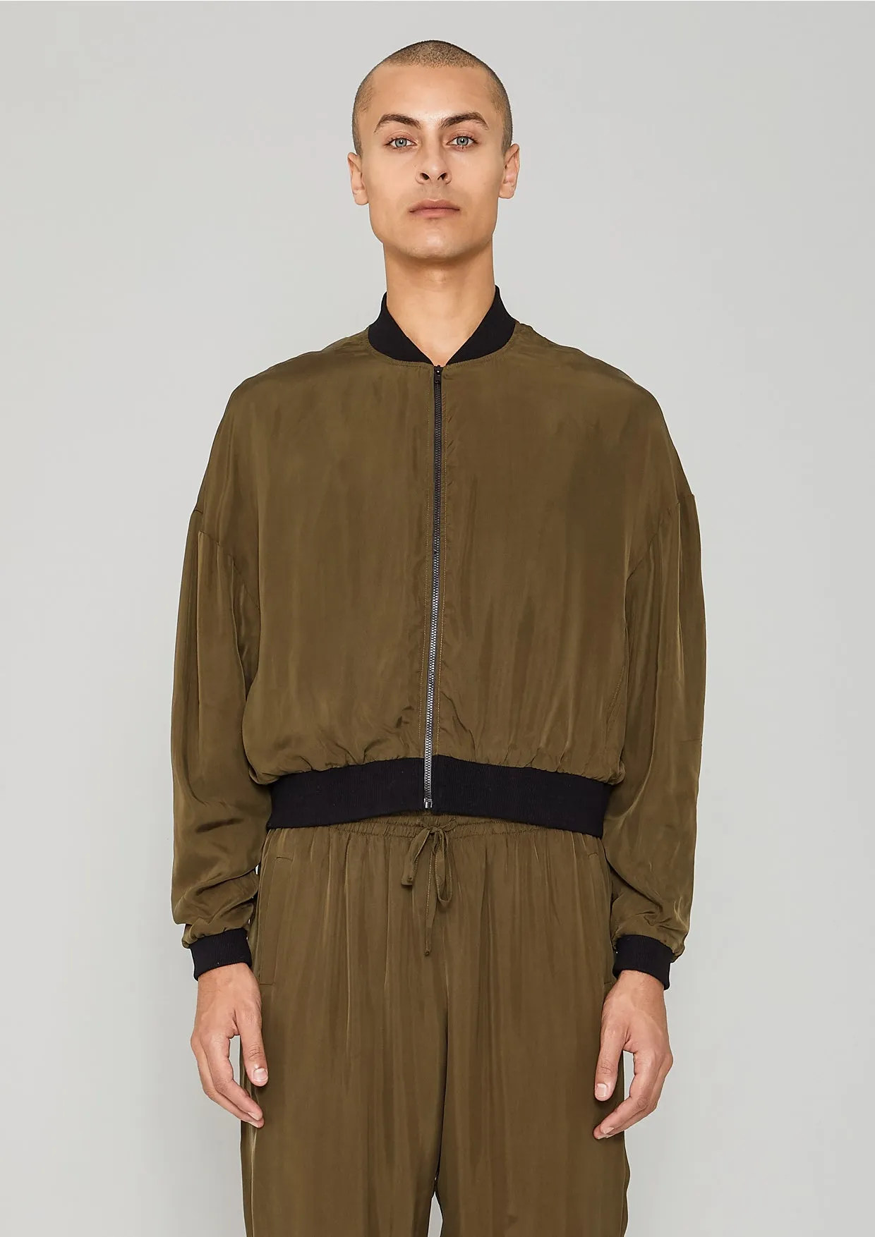 BOMBER JACKET - SILKY CUPRO khaki