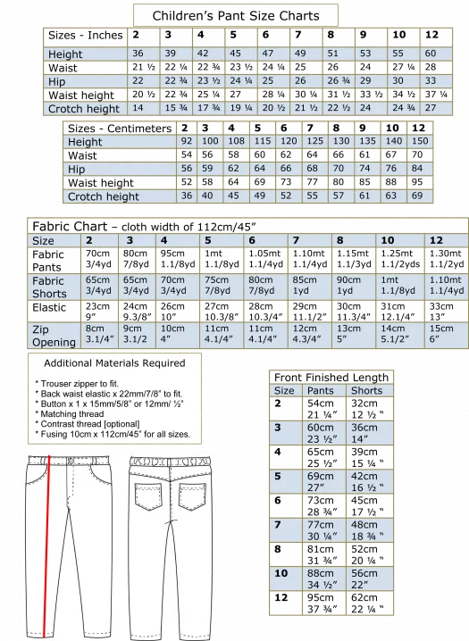 Boys casual trouser sewing pattern Slim Fit Pants sizes 2-12 years