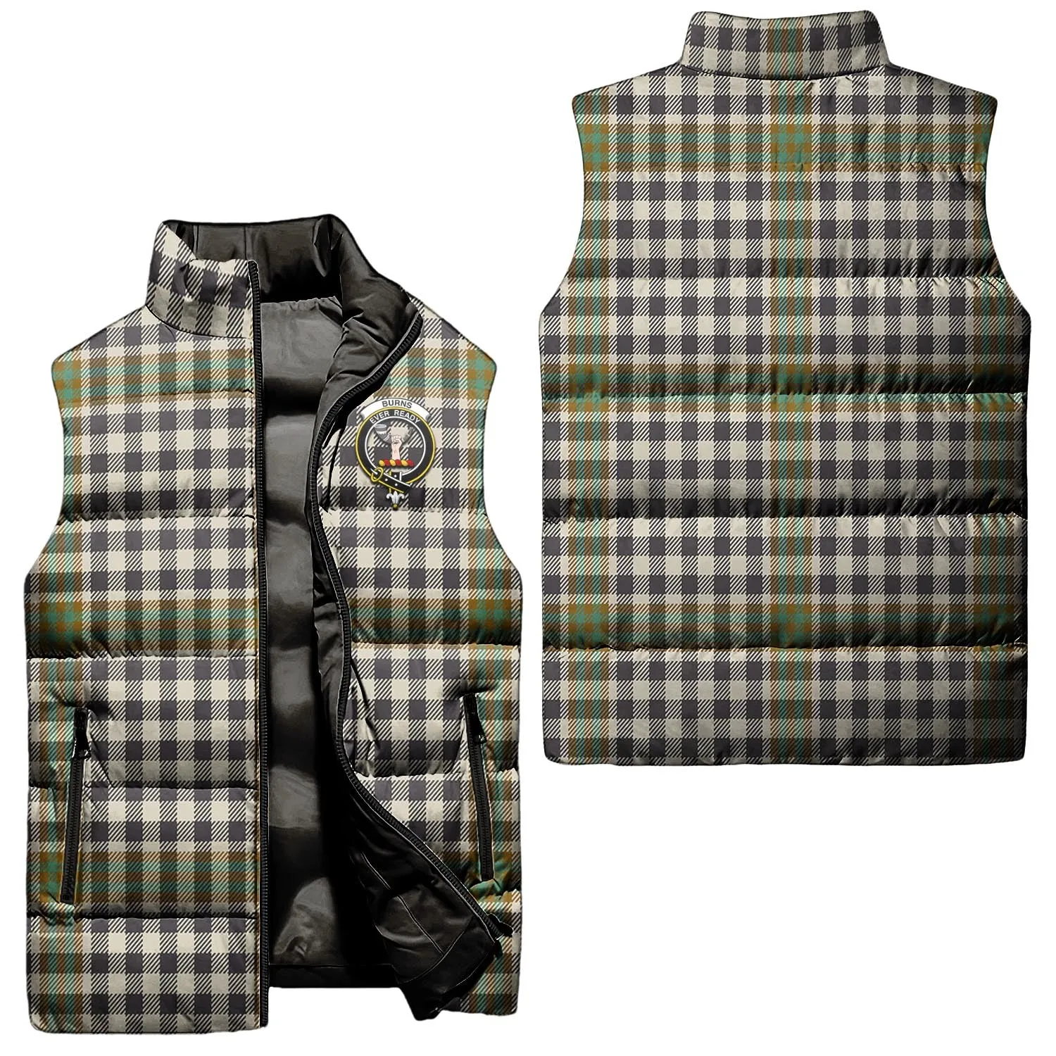 Burns Check Tartan Sleeveless Puffer Jacket with Family Crest