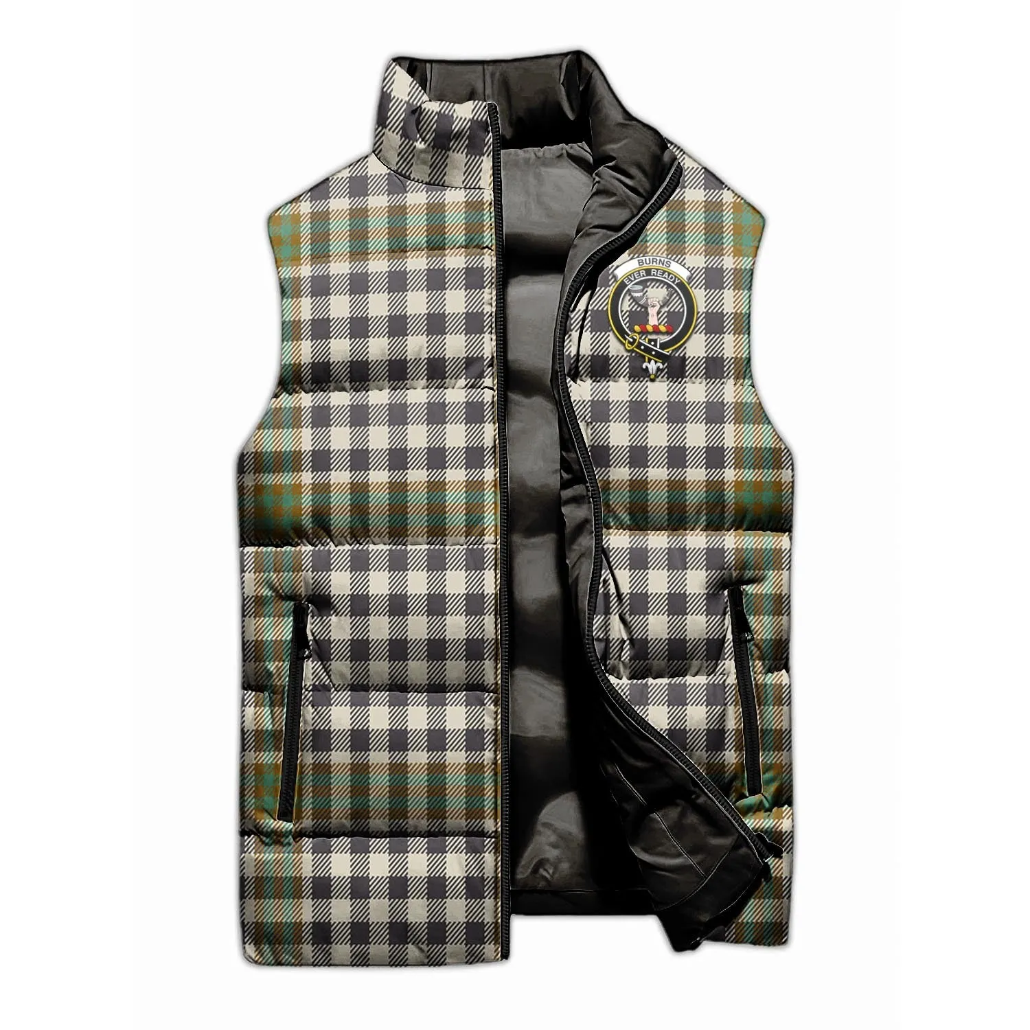 Burns Check Tartan Sleeveless Puffer Jacket with Family Crest