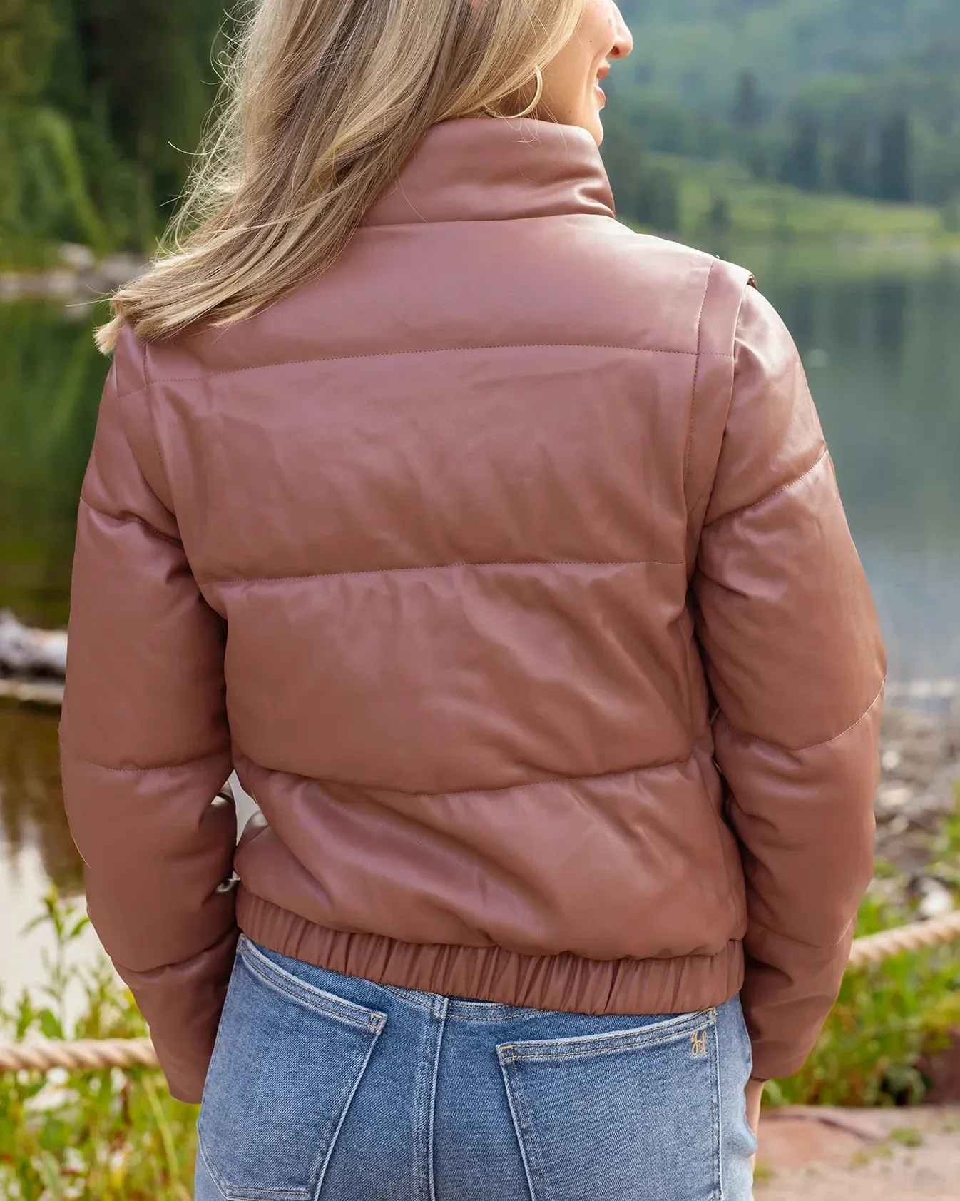 Butter Faux Leather Puffer Jacket/Vest in Clay by Grace & Lace (Ships in 1-2 Weeks)