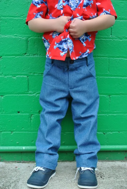 Casual trouser sewing pattern for boys & girls Slim Fit Pants & Shorts sizes 2-12 years.