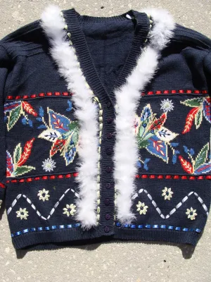 Christmas Sweater Cardigan with Pointy Flowers