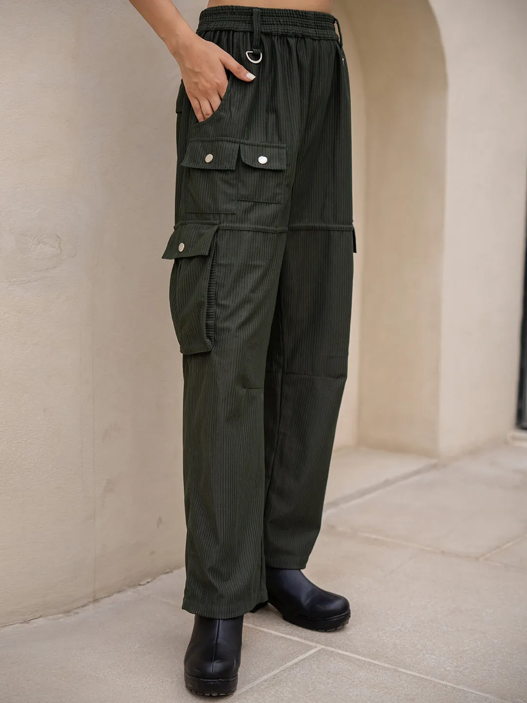 Corduroy Dark Green Cargo Pants