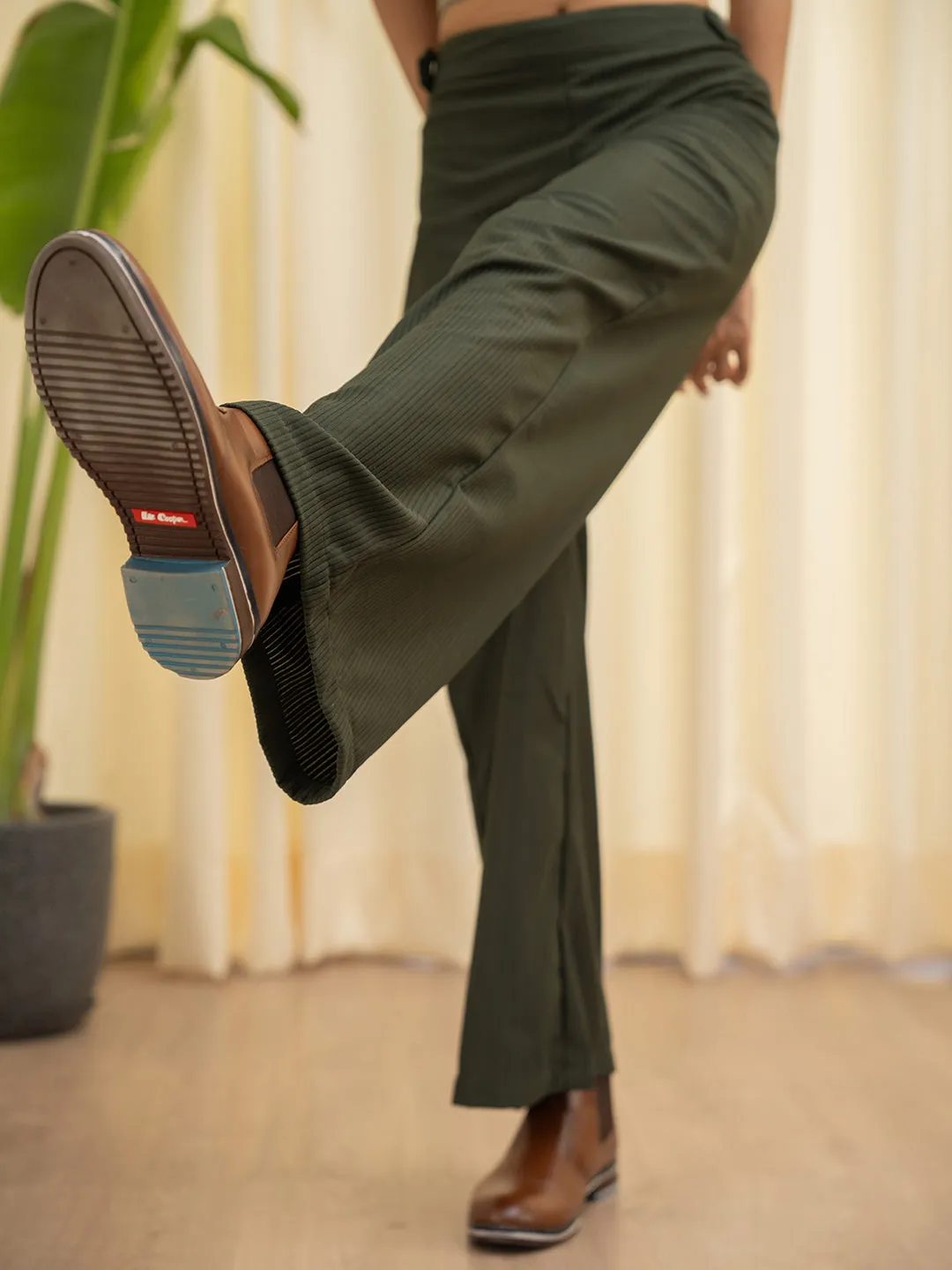 Corduroy Dark Green High Waist Pants