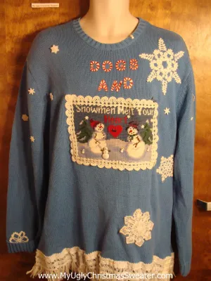 Dogs and Snowmen Melt Your Heart Tacky Christmas Sweater