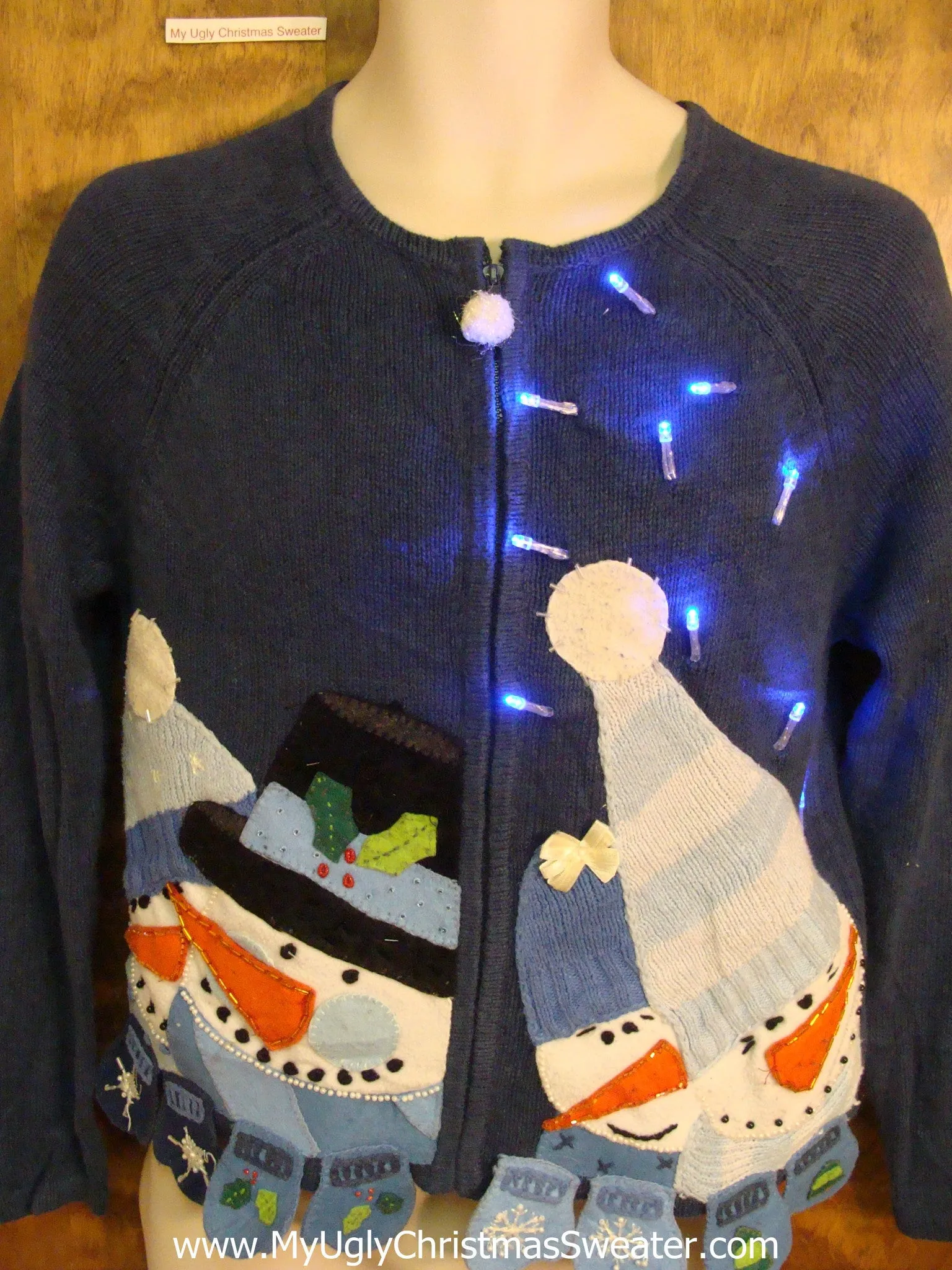 Four Crowded Snowmen Light Up Ugly Xmas Sweater