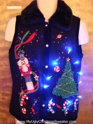 Furry Collar Ugly Christmas Sweater Vest with Lights