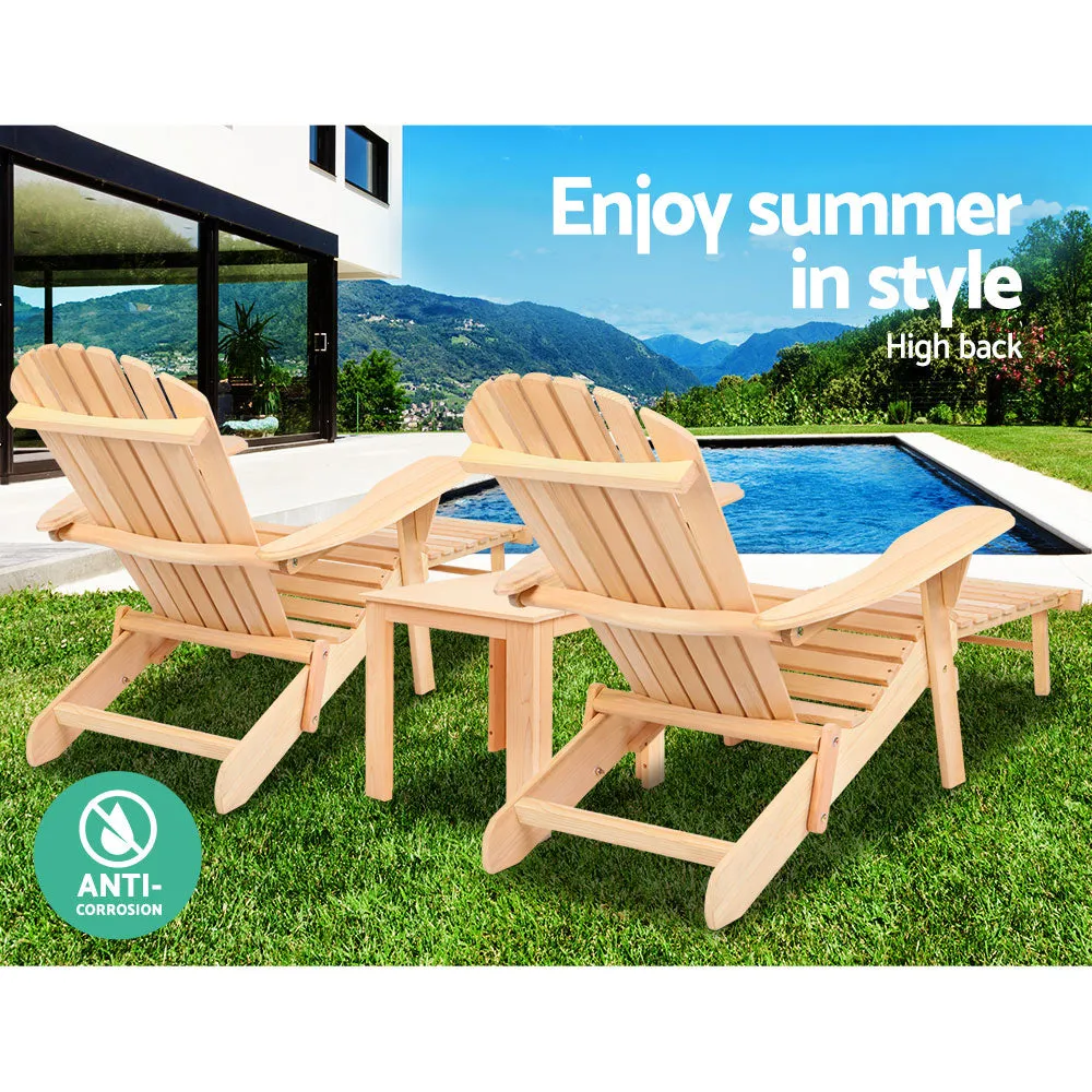 Gardeon 3PC Wooden Adirondack Outdoor Table and Chairs - Natural