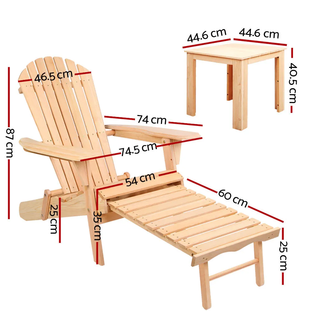 Gardeon 3PC Wooden Adirondack Outdoor Table and Chairs - Natural