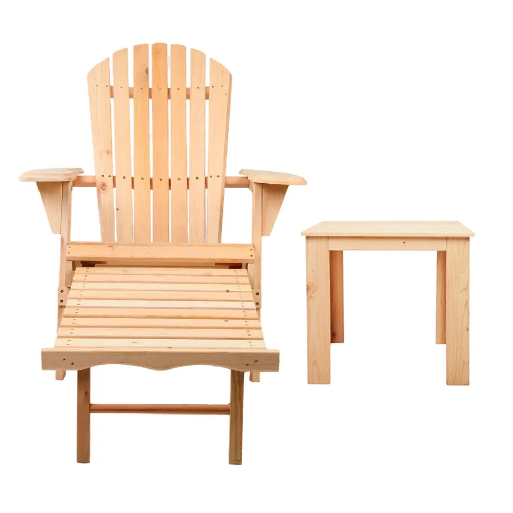 Gardeon 3PC Wooden Adirondack Outdoor Table and Chairs - Natural