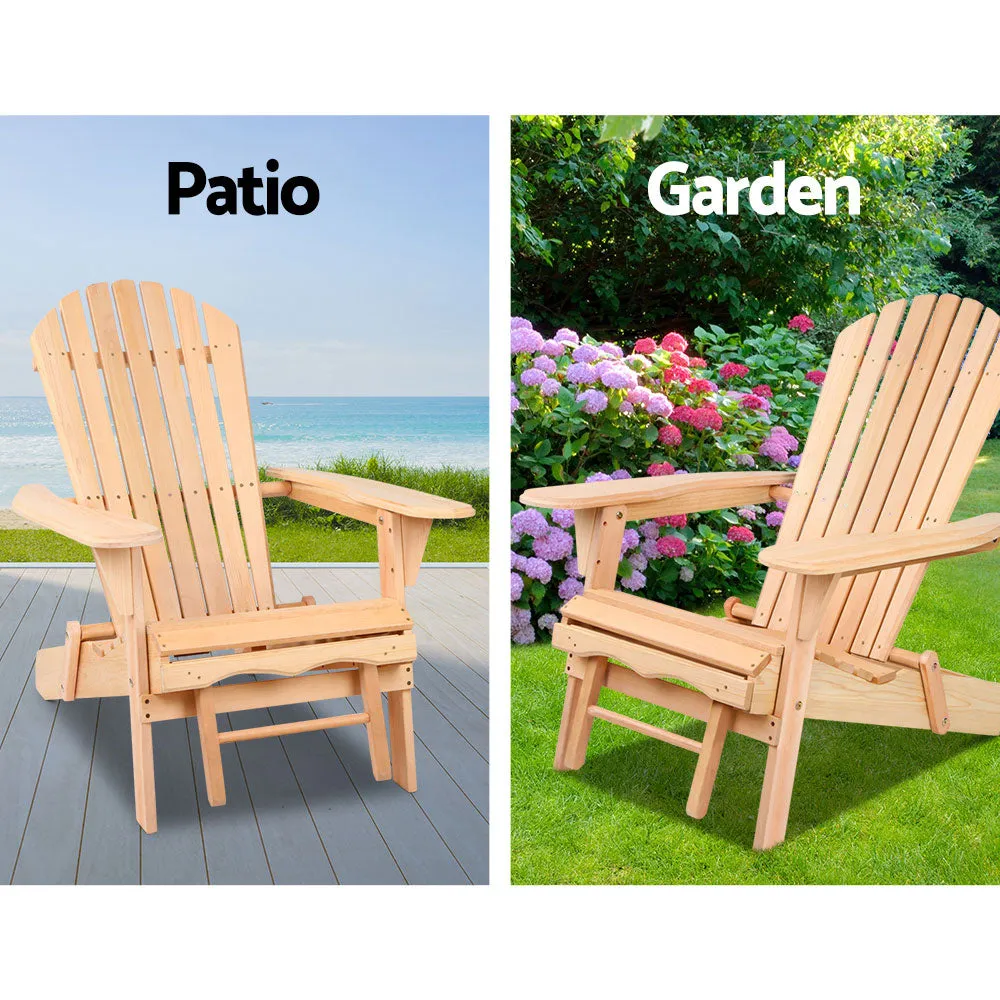 Gardeon 3PC Wooden Adirondack Outdoor Table and Chairs - Natural