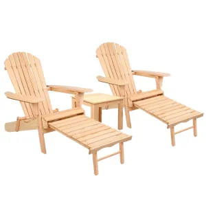 Gardeon 3PC Wooden Adirondack Outdoor Table and Chairs - Natural