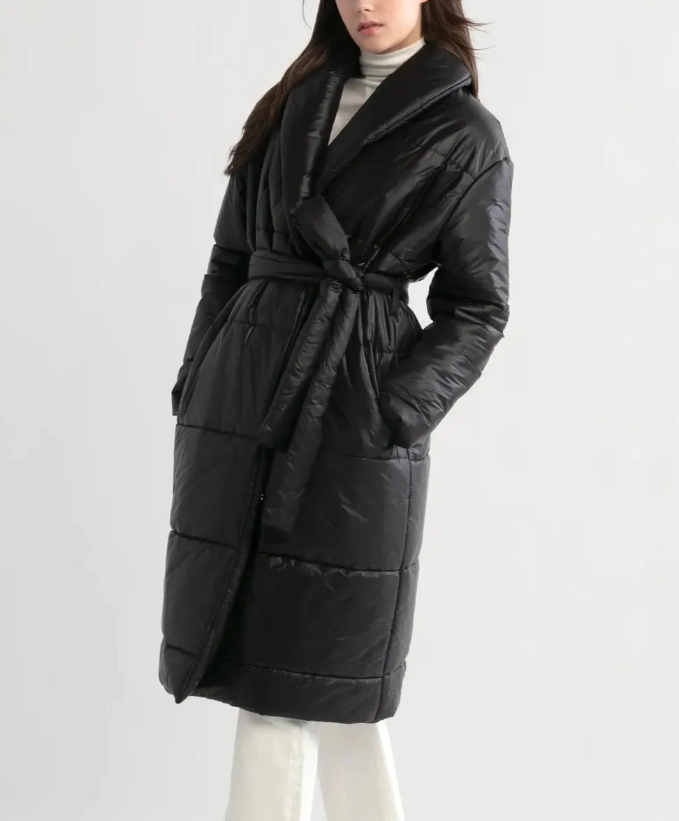 Glossy Puffer Coat in Black