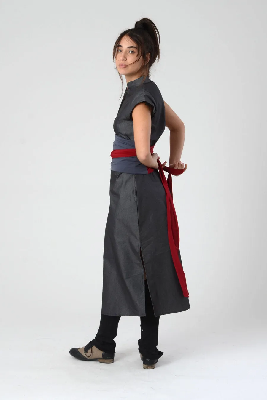 Grey and Red Wrap Obi Belt