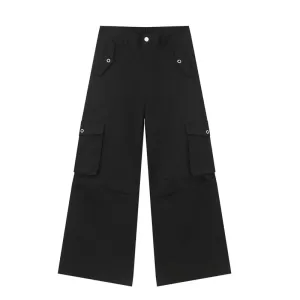 High Street Mne's Casual Pants Big Pockets Solid Color Cargo Trousers Straight Wide Leg Bottom Stylish Summer 9C6392