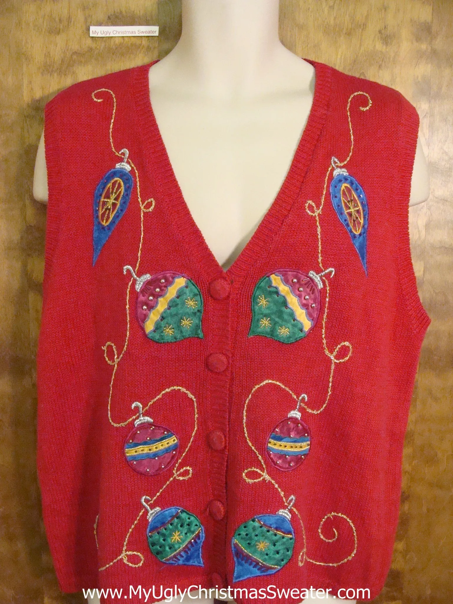 Holiday Sweater Vest with Colorful Ornaments