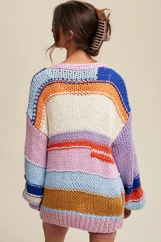 Jayden Hand Knit Multi Striped Cardigan