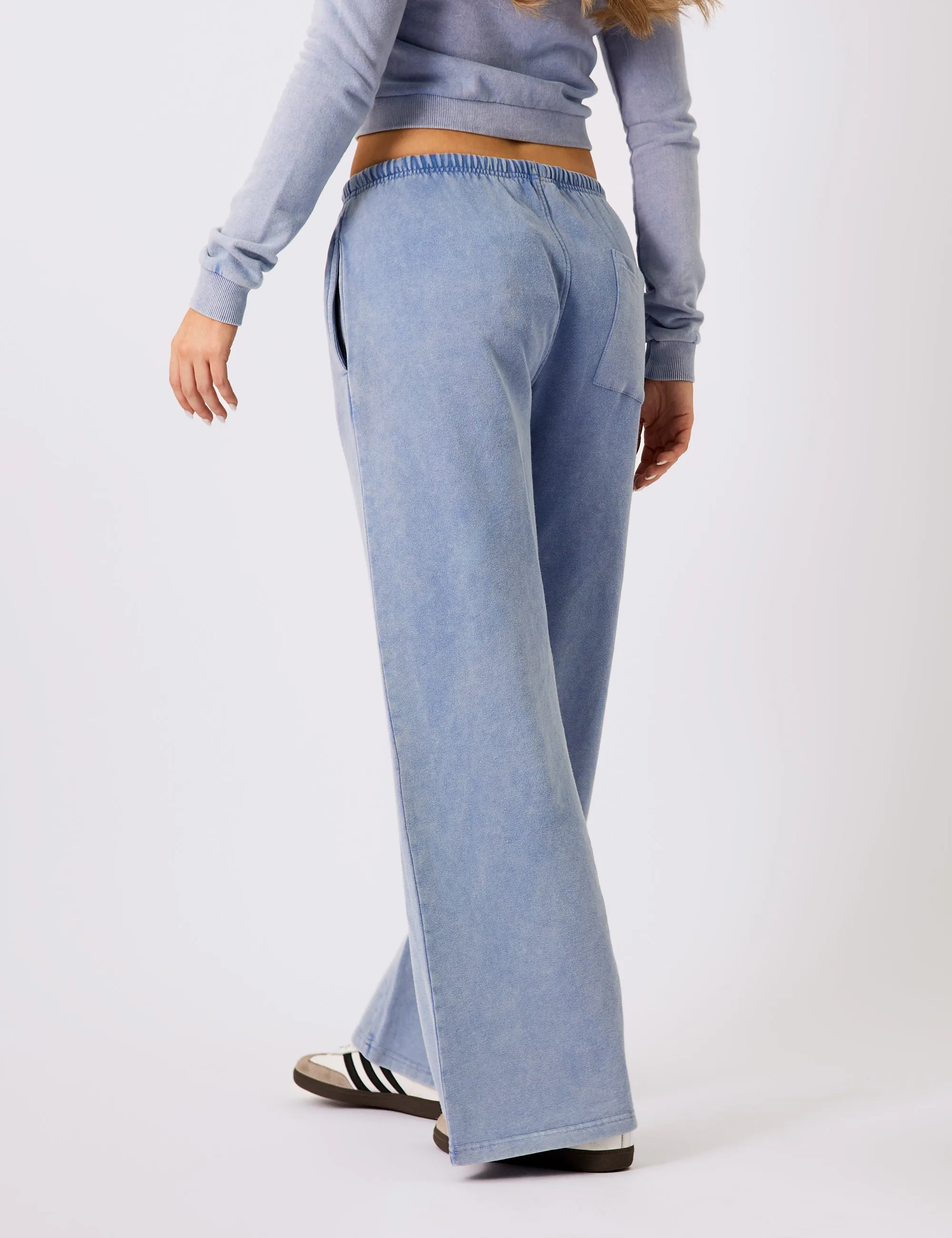 Kaiia Logo Wide Leg Joggers Washed Blue