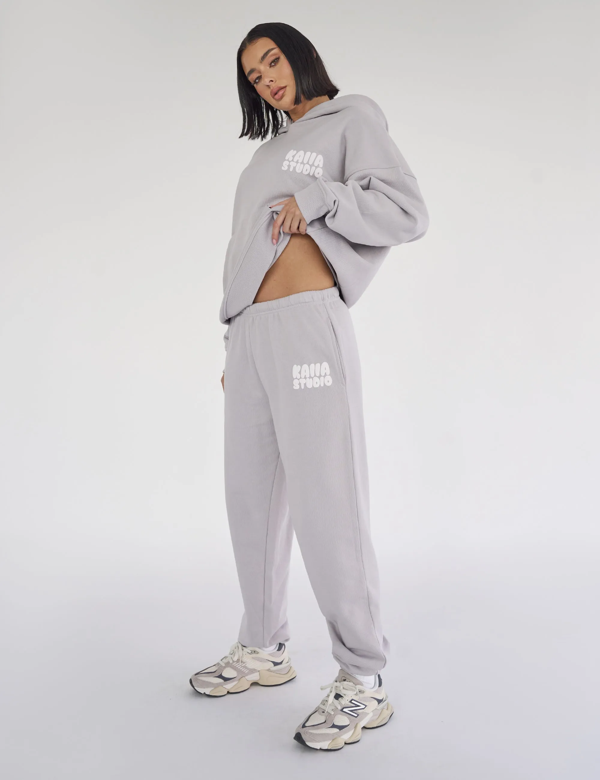 Kaiia Studio Bubble Logo Cuffed Joggers Light Grey