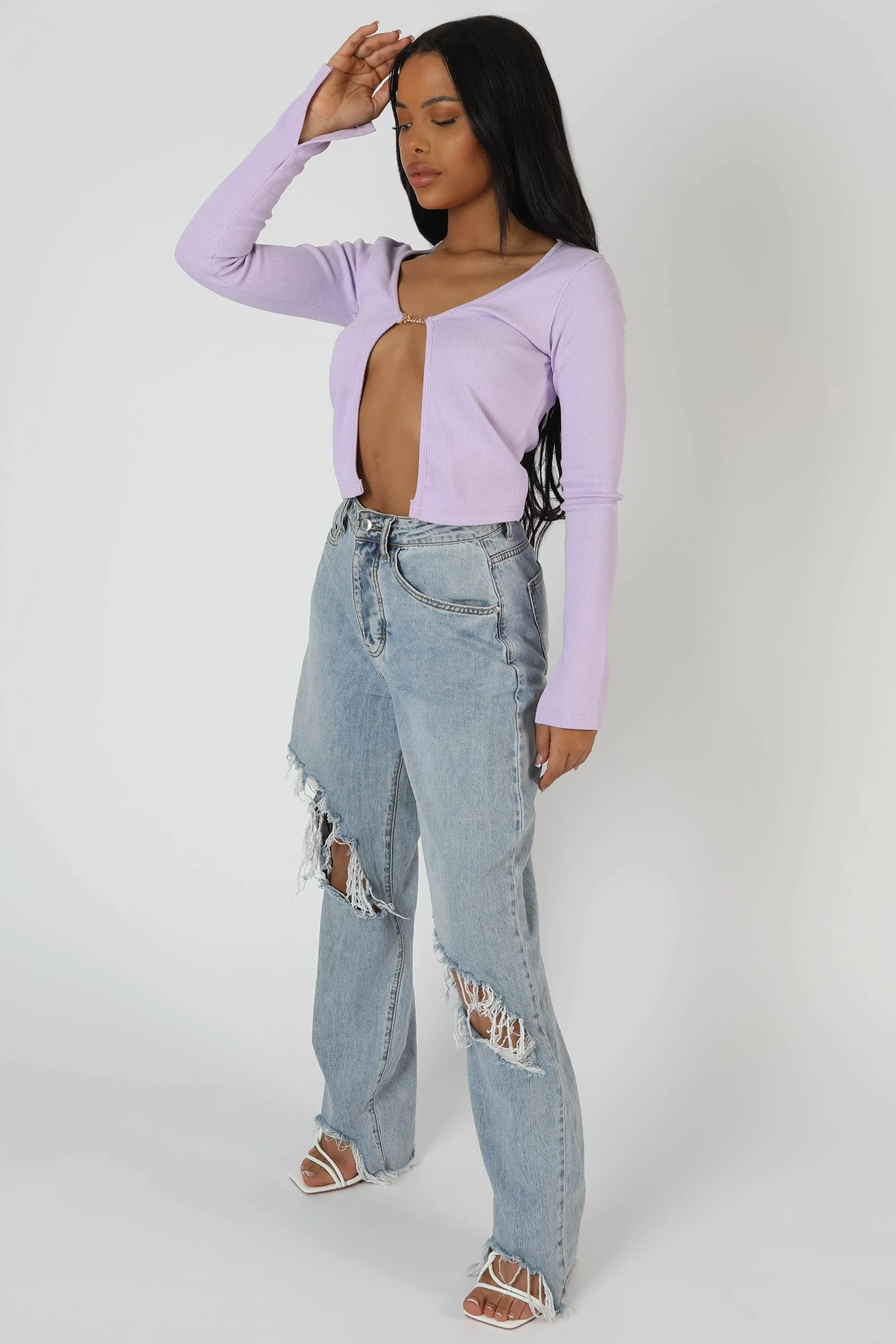 Kaiia Trim Ribbed Top Lilac