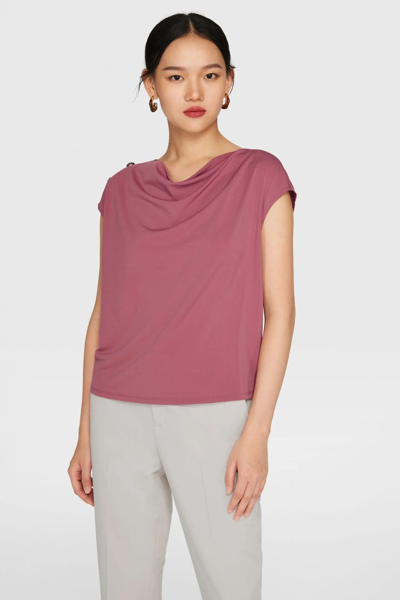 Kimberly Stretchable Crepe Knit Mock Neck Layered Top