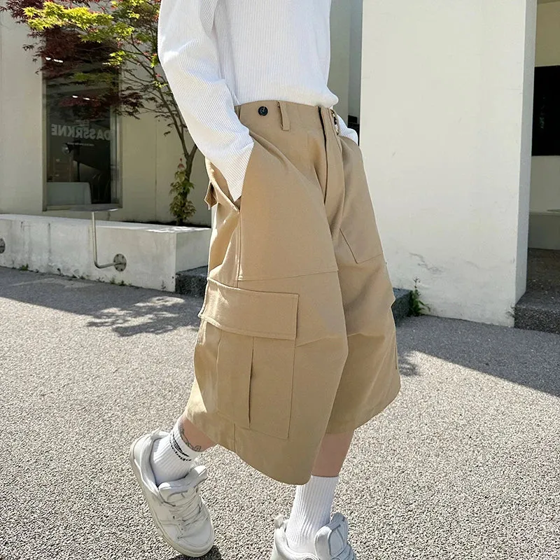 Korean Style Stereoscopic Eight-point Cargo Shorts Big Pocket Male Solid Color Men Casual Overalls Summer 9C5965