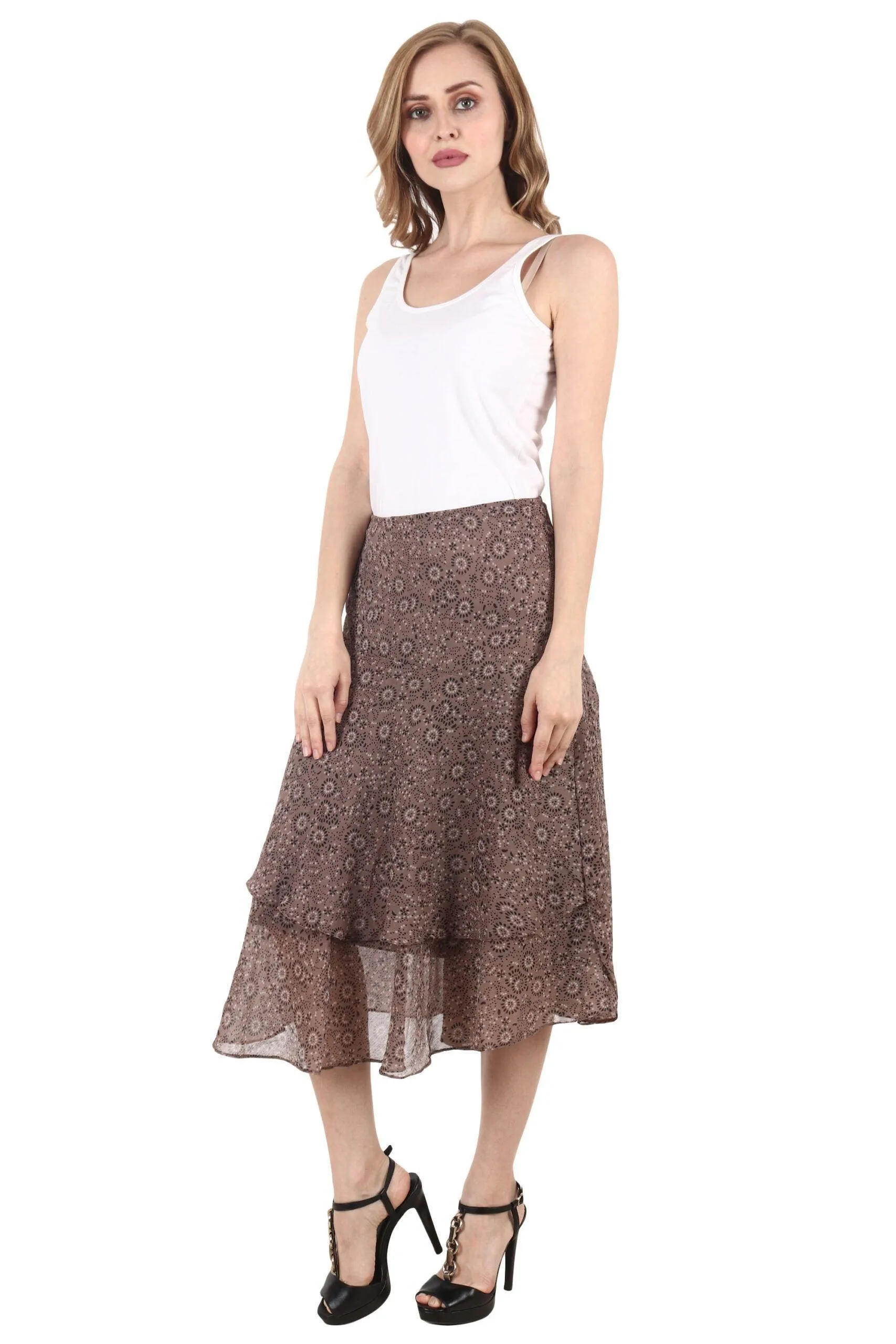 Light Brown Graphic Printed Skirt