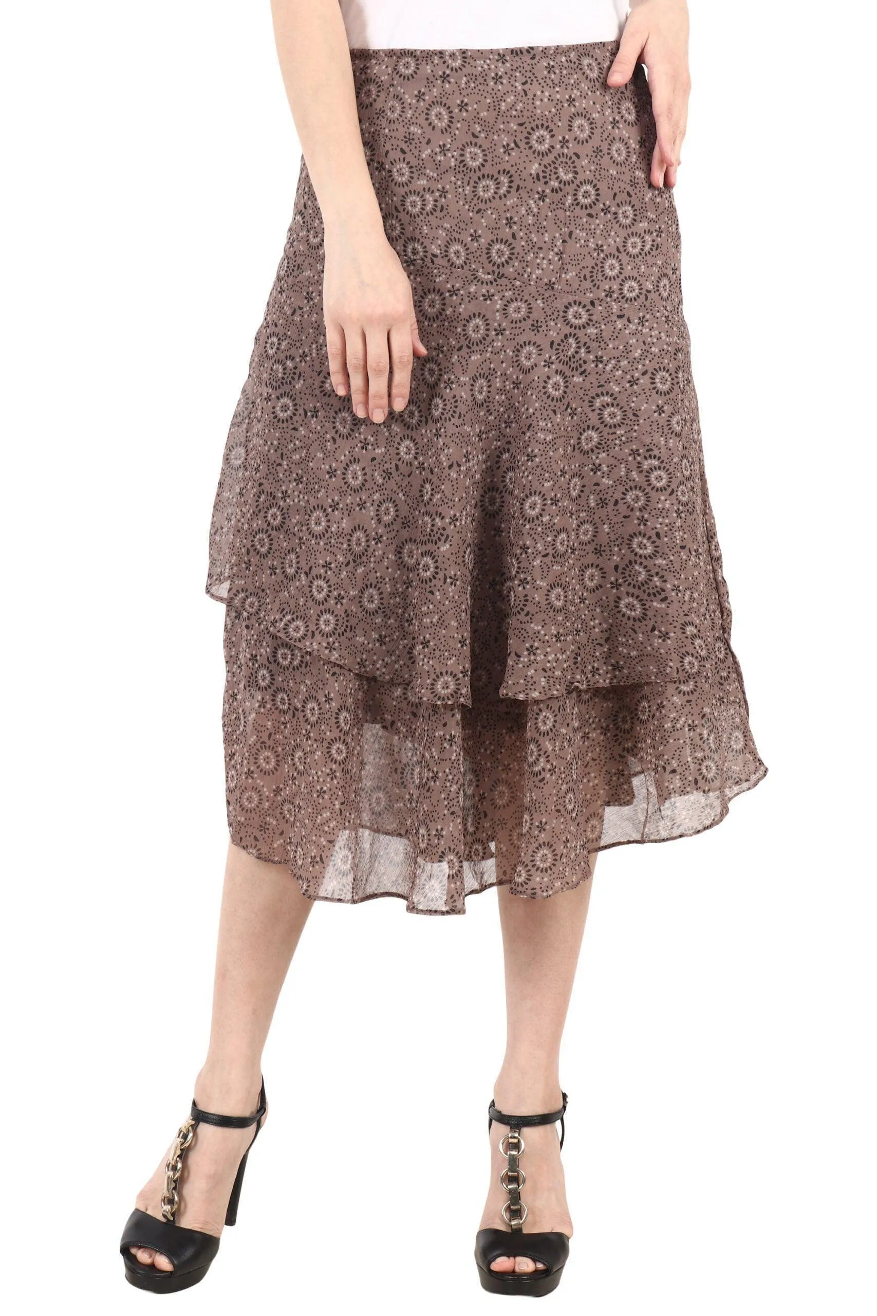 Light Brown Graphic Printed Skirt