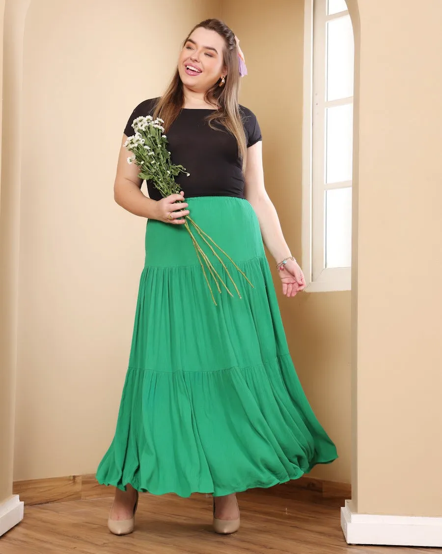 Long Solid Pleated Skirt