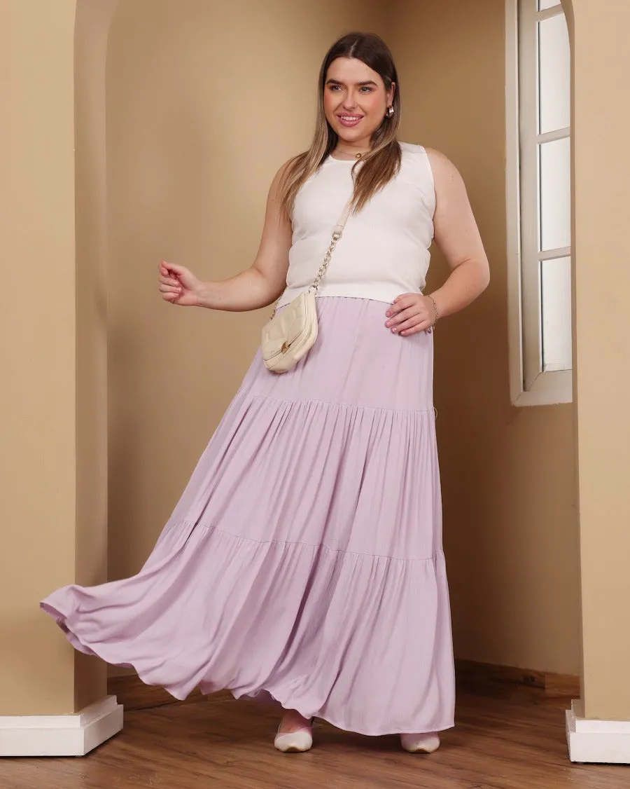 Long Solid Pleated Skirt