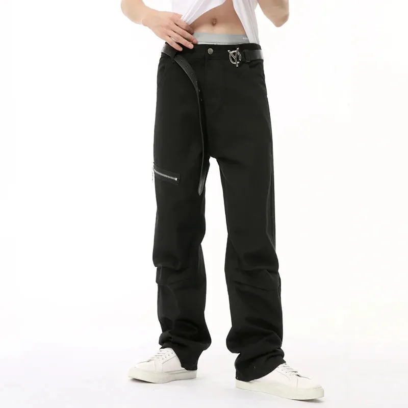 Male Cargo Pants High Street Zipper Splicing Folded Design Wide Leg Casual Men's Overalls New Autumn 2024 Chic 9C6693