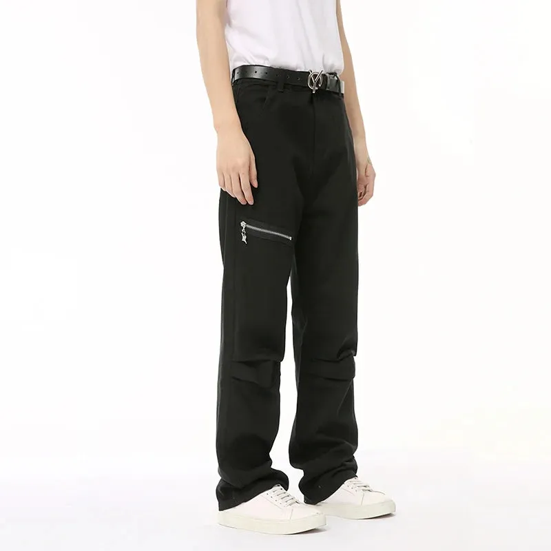 Male Cargo Pants High Street Zipper Splicing Folded Design Wide Leg Casual Men's Overalls New Autumn 2024 Chic 9C6693