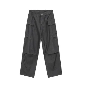 Men's Cargo Pants Summer New High Street Pocket Straight Leg Jeans Fashion Loose Zipper Male Trousers Solid Color 9C5293