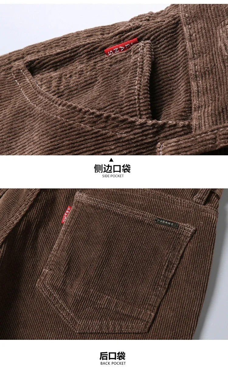 Men's Corduroy Straight Tube Slim Fit Trouser Jeans Elastic Business Versatile Trousers Casual Stretchable Comfy Pants | 6686