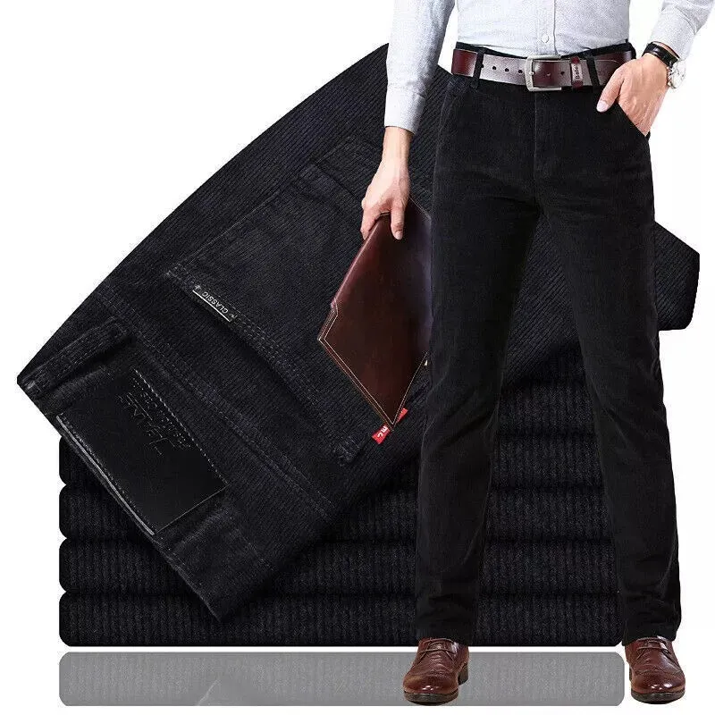 Men's Corduroy Straight Tube Slim Fit Trouser Jeans Elastic Business Versatile Trousers Casual Stretchable Comfy Pants | 6686