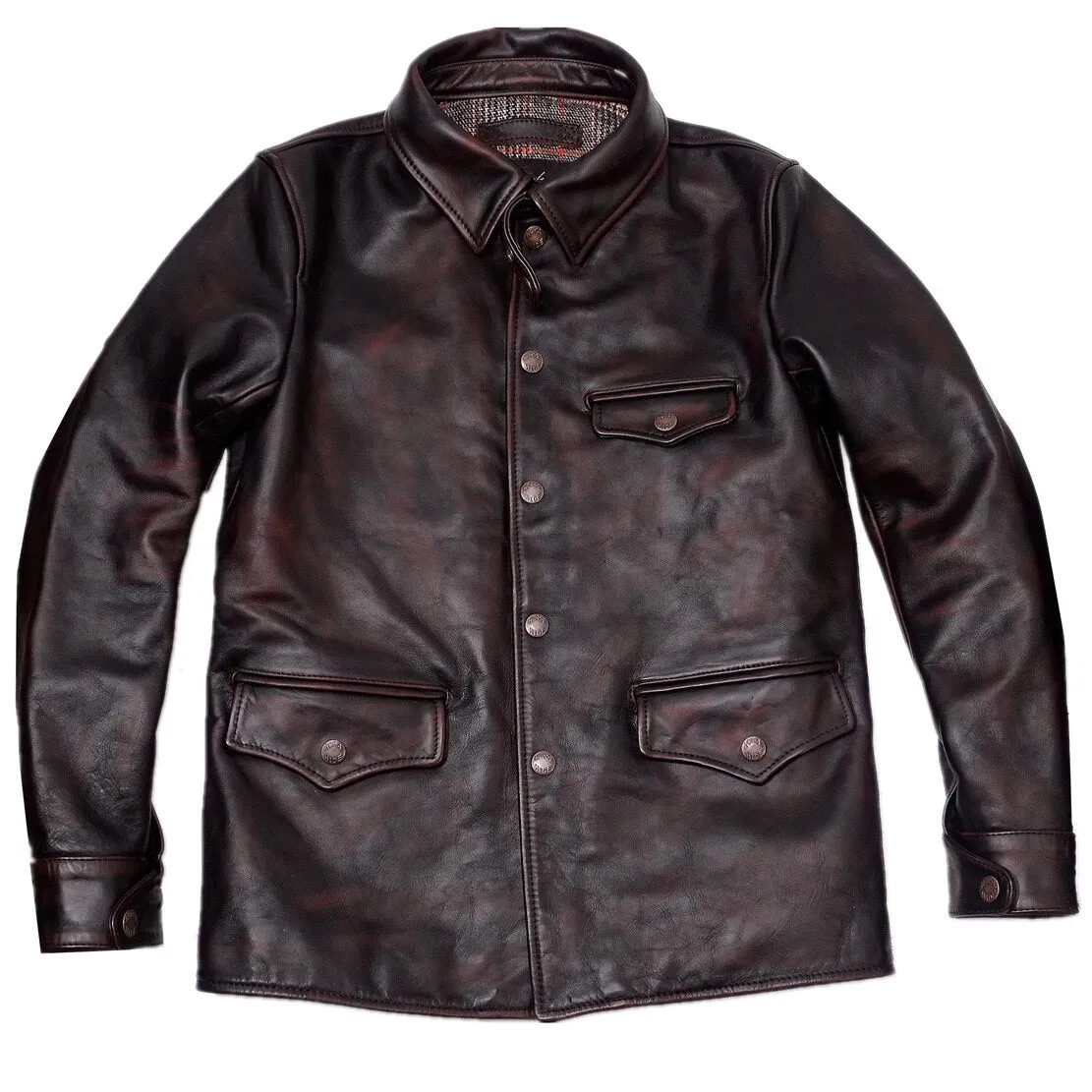 Mens Leather Jacket Horsehide Slim Fit Brakeman Coat