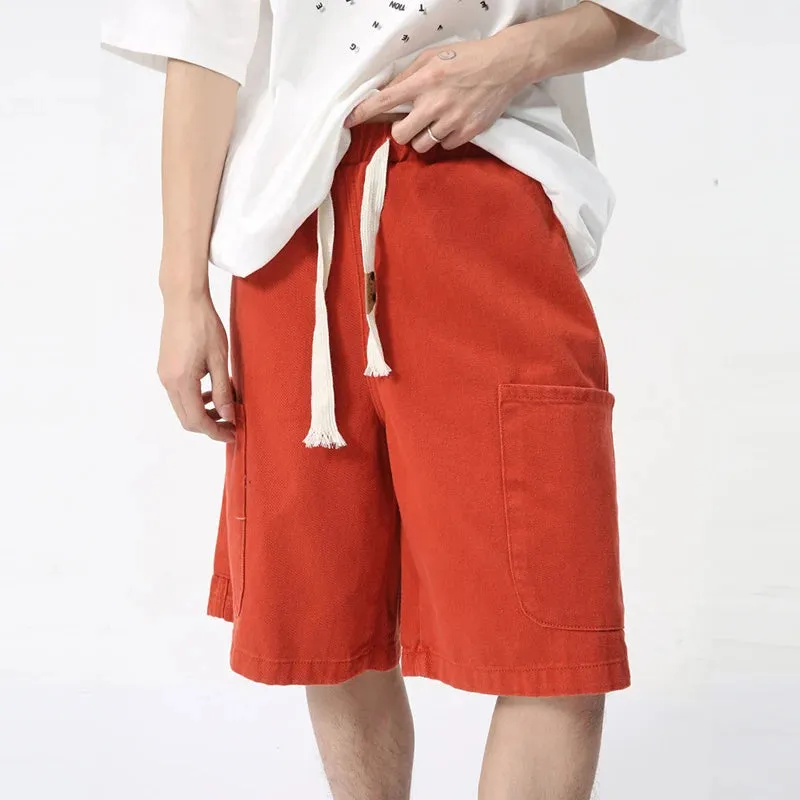 Men's Shorts Casual Lace Up Straight Leg Elastic Waist Design Trendy Versatile Cargo Pants Japanese Style 9C5830